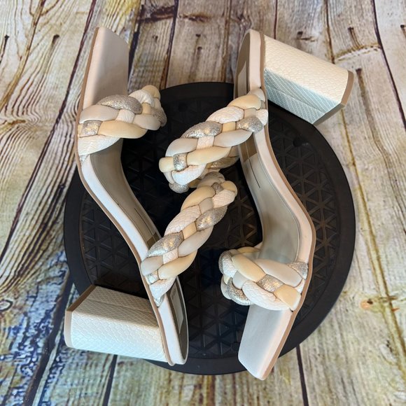 Dolce Vita Braided White Ivory Silver Strap Open Square Toe Block Heels Size 9.5 - Picture 5 of 8